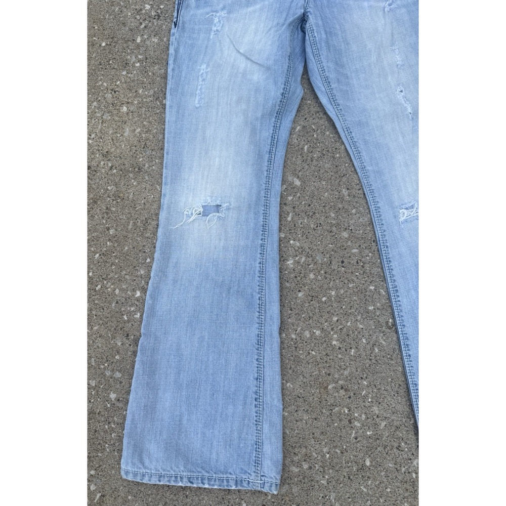 Madison Denim Women's Low Rise Flare Leg Distress SZ 7/8 Dark Stitch Embroidery - Picture 3 of 15
